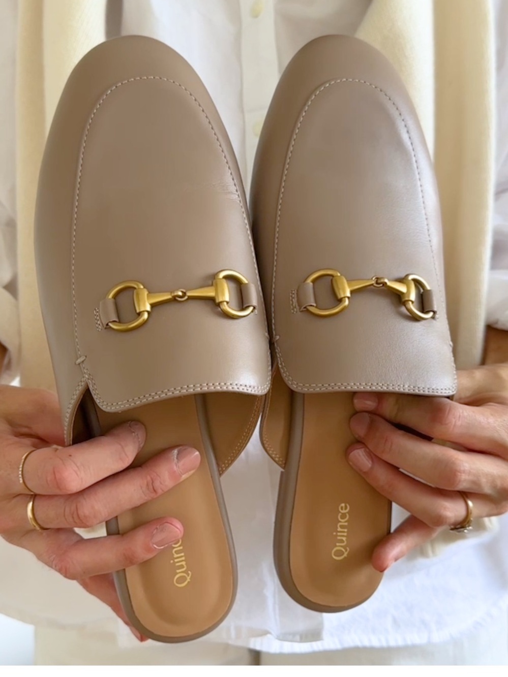 Quince Bone Leather Horsebit Mule with Gold Hardware Women’s Size 8